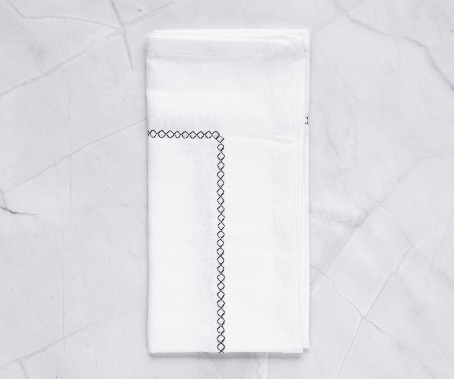 White Cloth Napkins - Diamond Embroidered Napkins