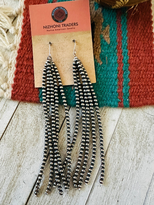 Handcrafted Sterling Silver Pearl Beaded Tassel Dangle Earrings
