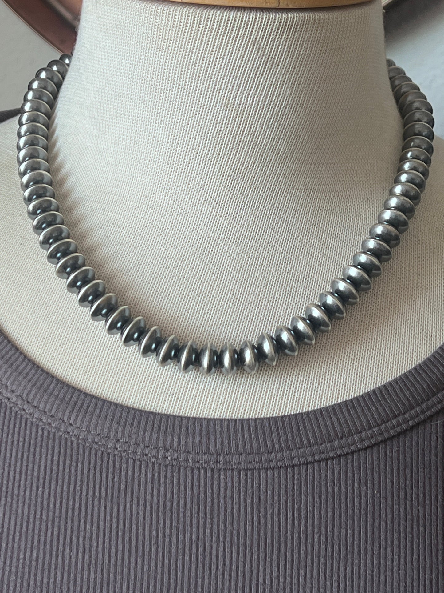 Handcrafted 11mm Sterling Silver Saucer Pearl Bead Necklace by Michelle Jameson, 19-1/2 inches