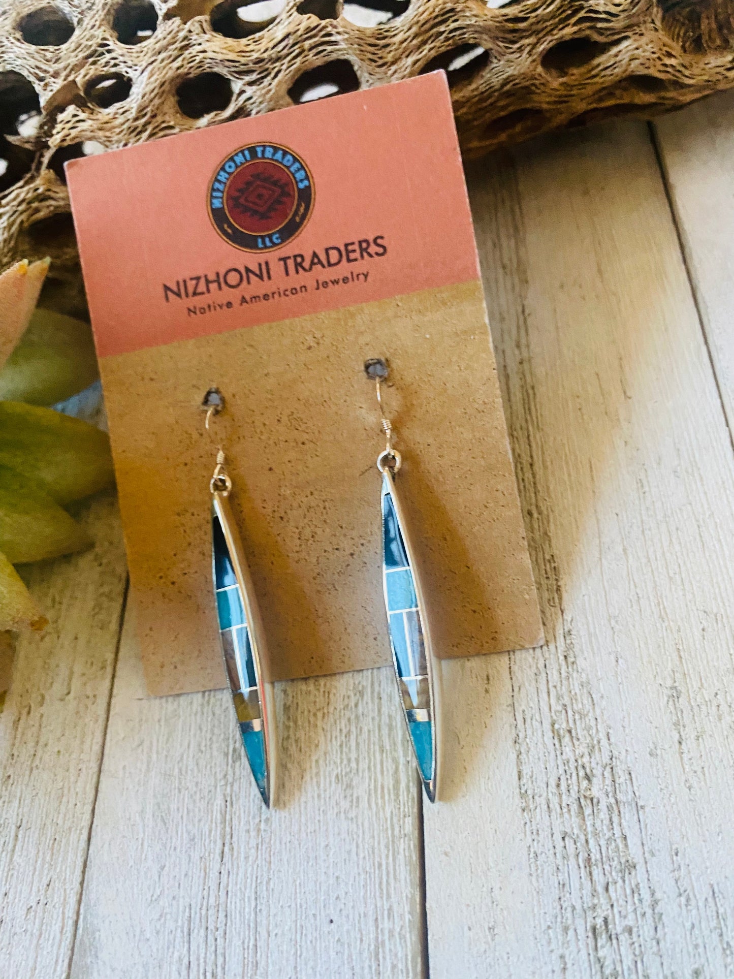 Handcrafted Multi Stone & Sterling Silver Inlay Dangle Earrings