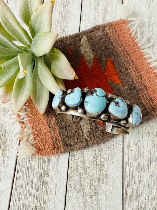 Handcrafted Golden Hills Turquoise & Sterling Silver Cuff Bracelet /