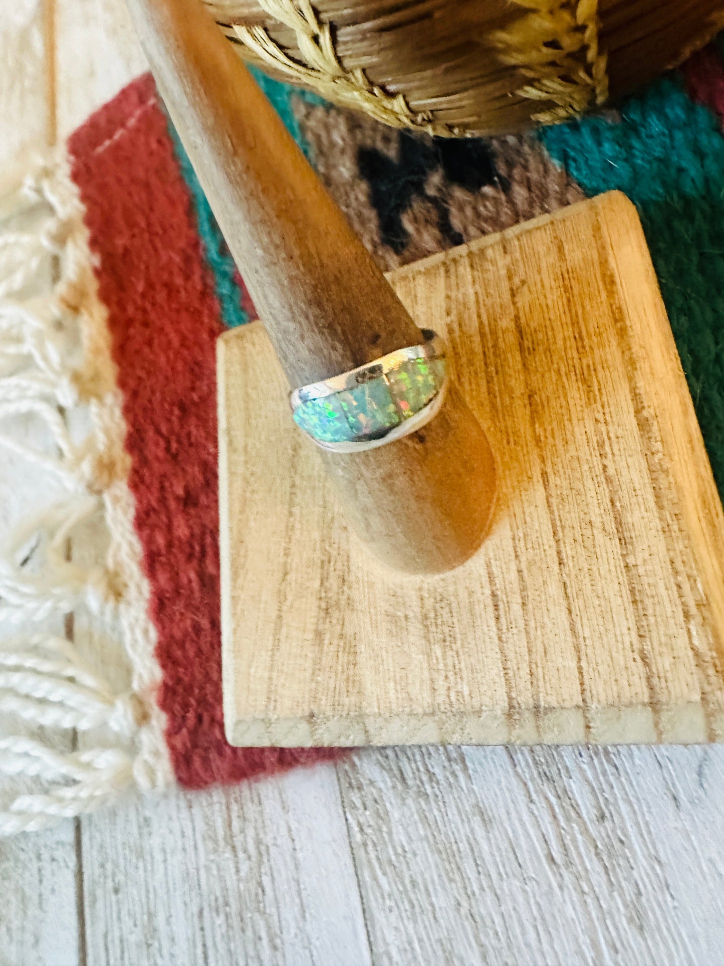Handcrafted Sterling Silver & Opal Inlay Band Ring