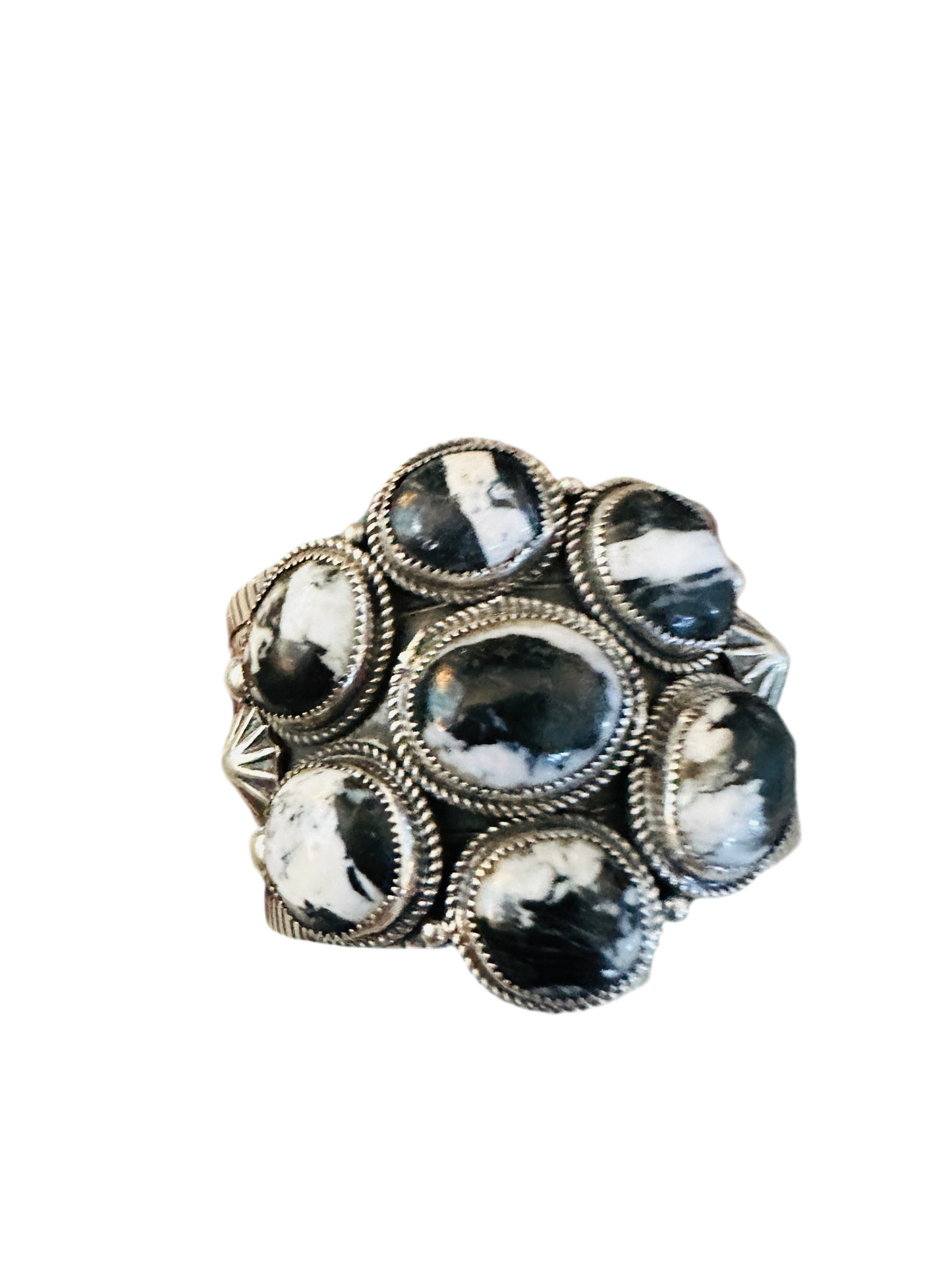 Handcrafted White Buffalo & Sterling Silver Cluster Cuff Bracelet