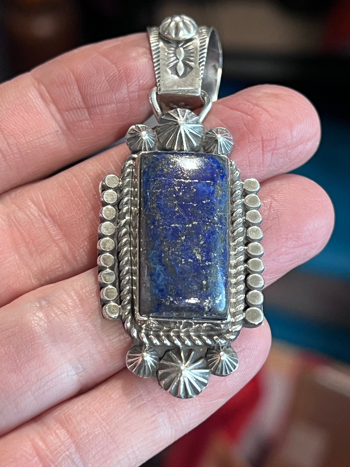 Handcrafted Rectangular Sterling Silver and Lapis Lazuli Pendant by Rosella Paxson