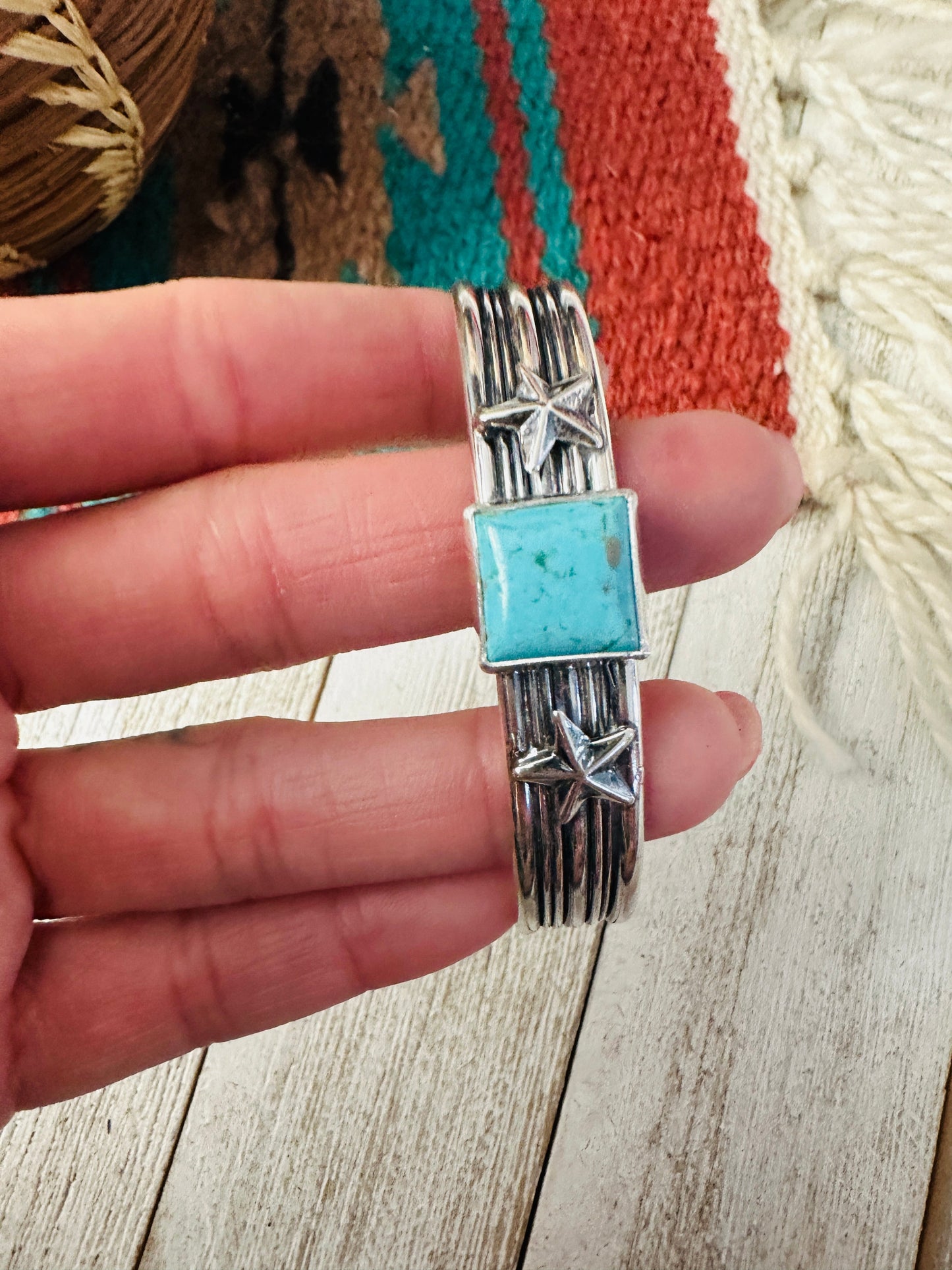 Handcrafted Turquoise & Sterling Silver Star Cuff Bracelet