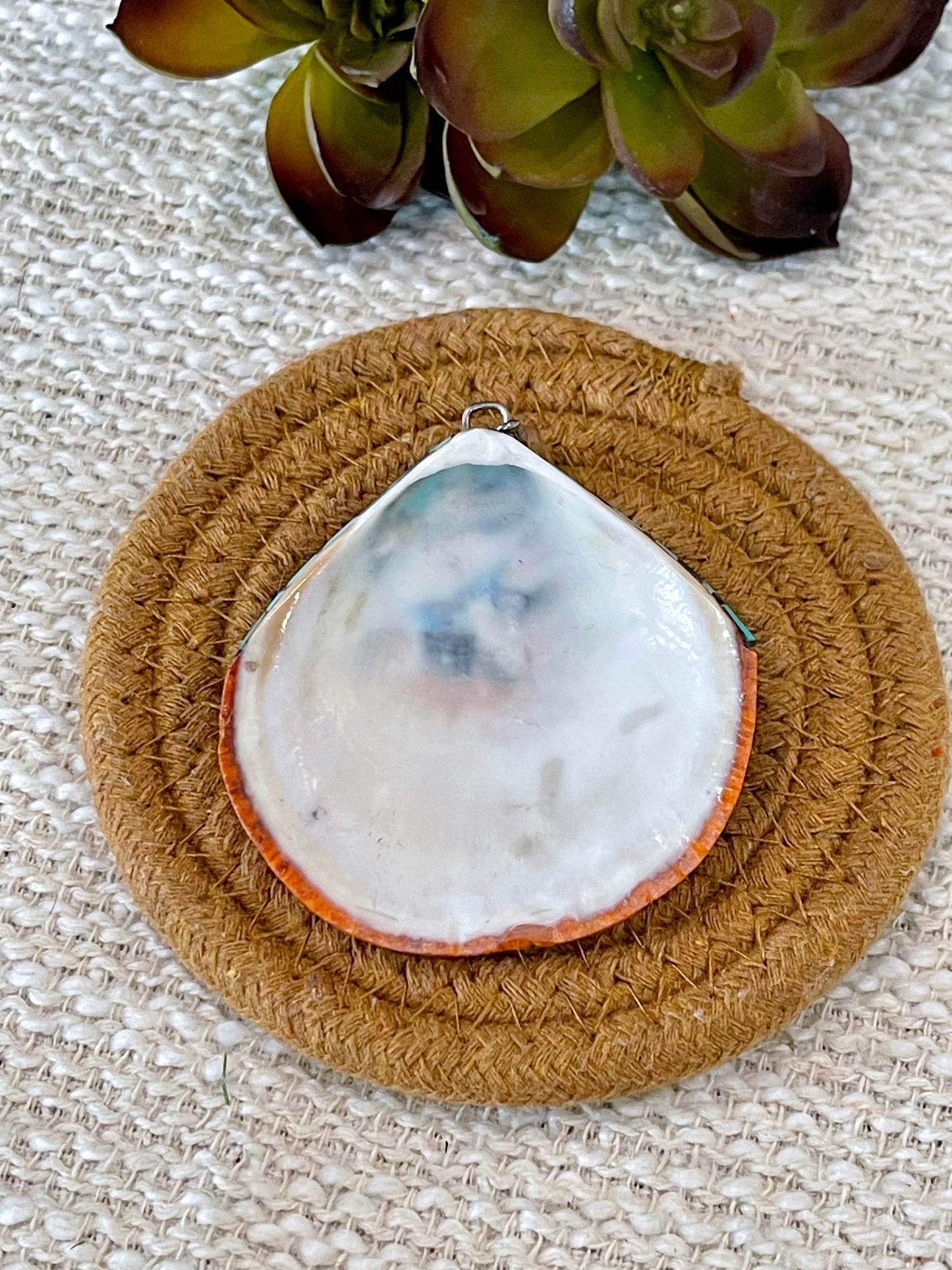 Beautiful Handmade Sterling Silver & Multi Stone Sea Shell Pendant