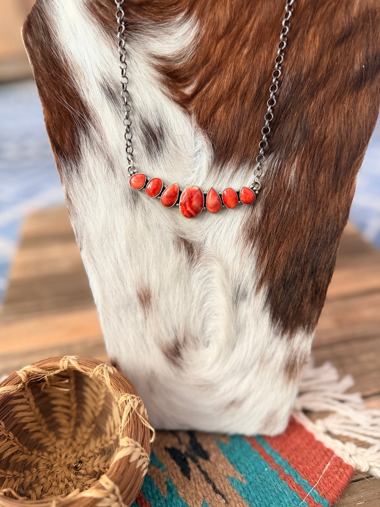 Handcrafted Orange Spiny Oyster & Sterling Silver Necklace by Elouise Richards