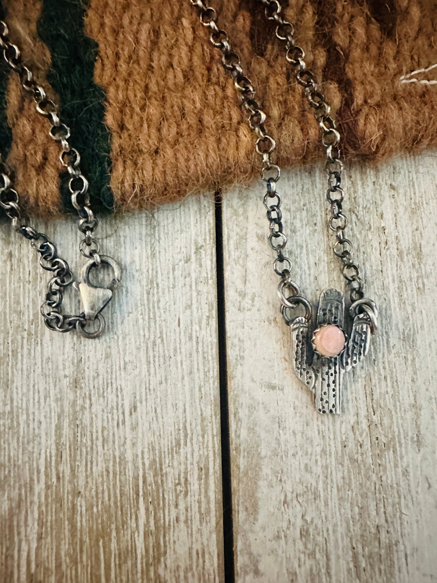 Handcrafted  Sterling Silver & Queen Pink Conch Shell Cactus Necklace