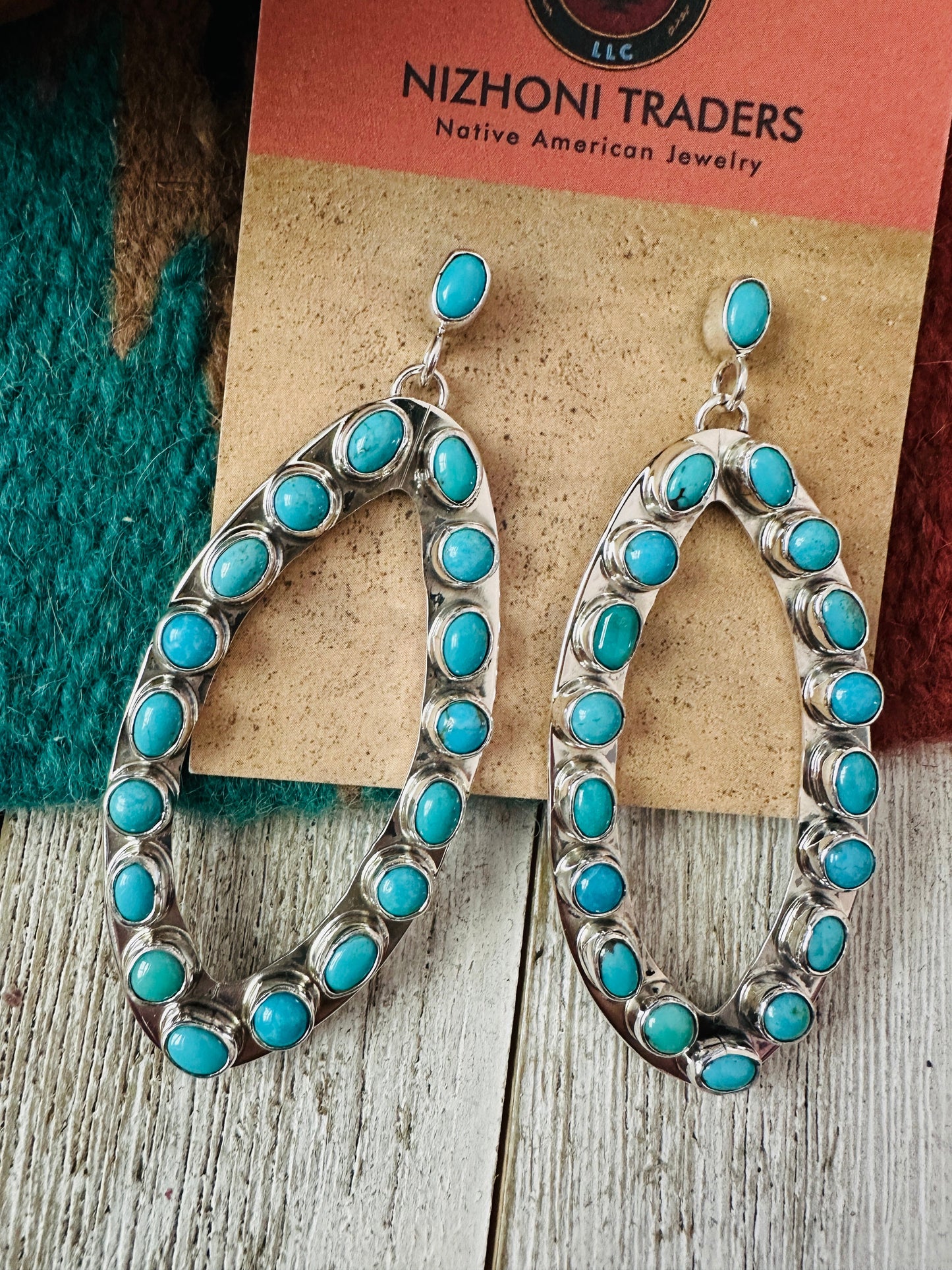 Handcrafted Sterling Silver & Turquoise Cluster Dangle Earrings