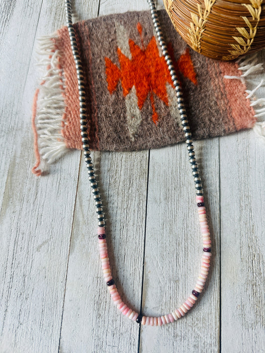 Handcrafted Sterling Silver Pearl, Queen Pink Conch & Spiny Beaded 30” Necklace