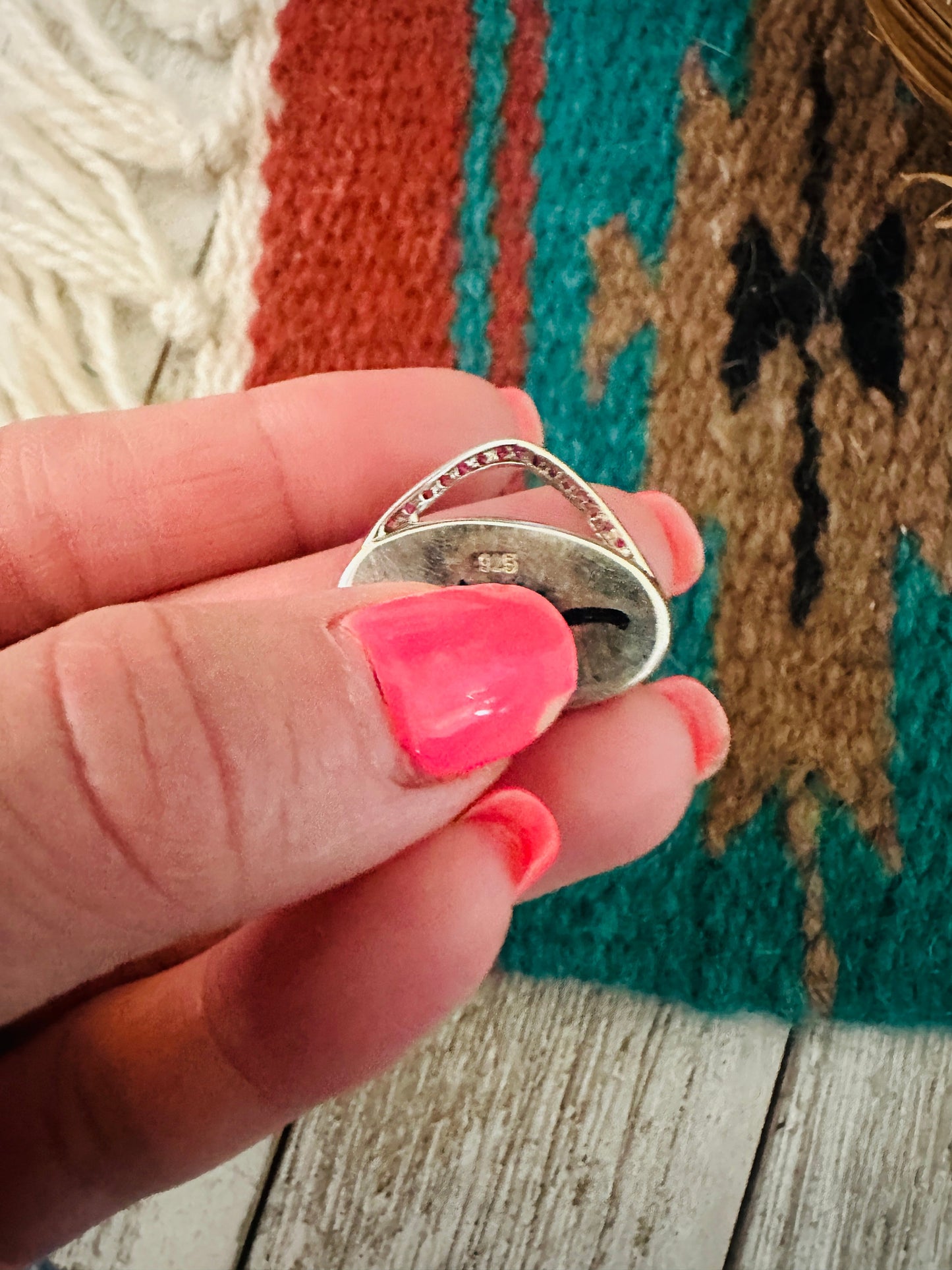 Handcrafted Turquoise, Garnet & Sterling Silver Inlay Pendant