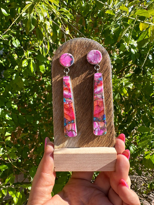 Handcrafted Pink Dream Mojave & Sterling Silver Dangles Earrings By Jacqueline Silver