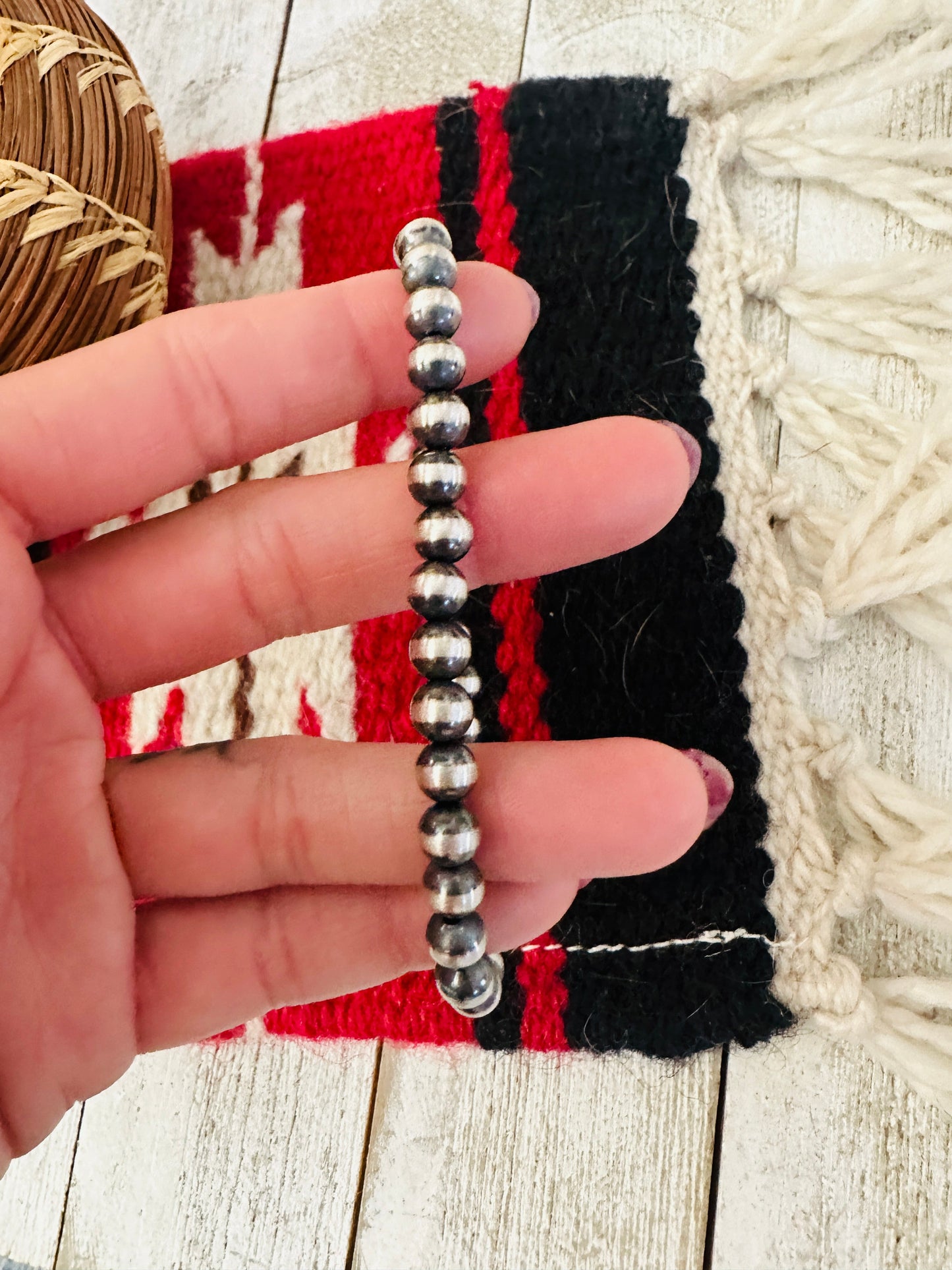 Handcrafted 6mm Sterling Silver Beaded Stretch Bracelet