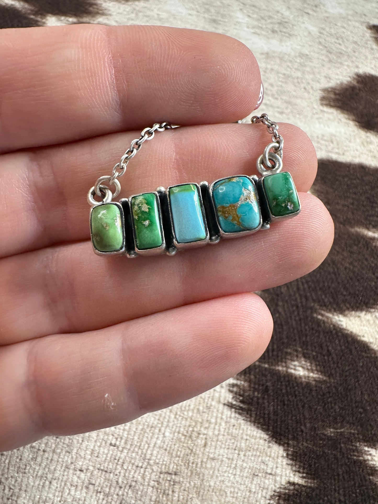 Handmade Sterling Silver & Sonoran Mountain Turquoise Bar Necklace
