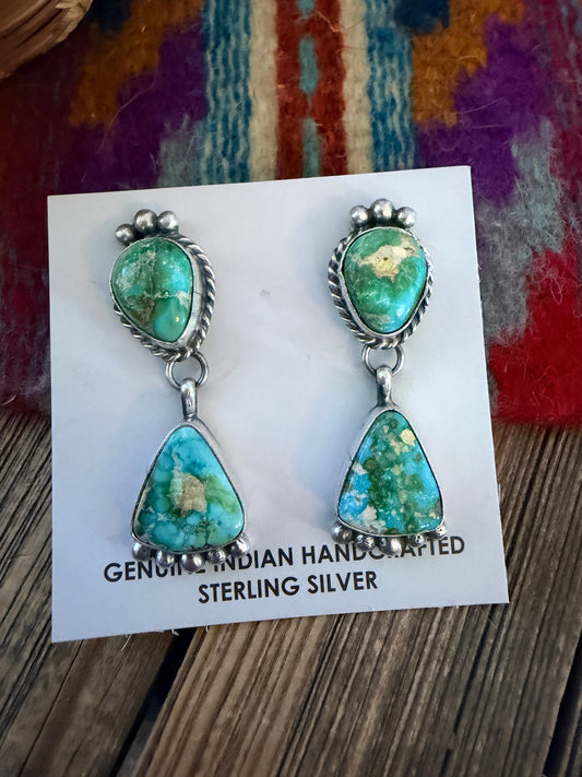Handcrafted Sonoran Mountain Turquoise & Sterling Silver Dangle Earrings by Vicky Hicks