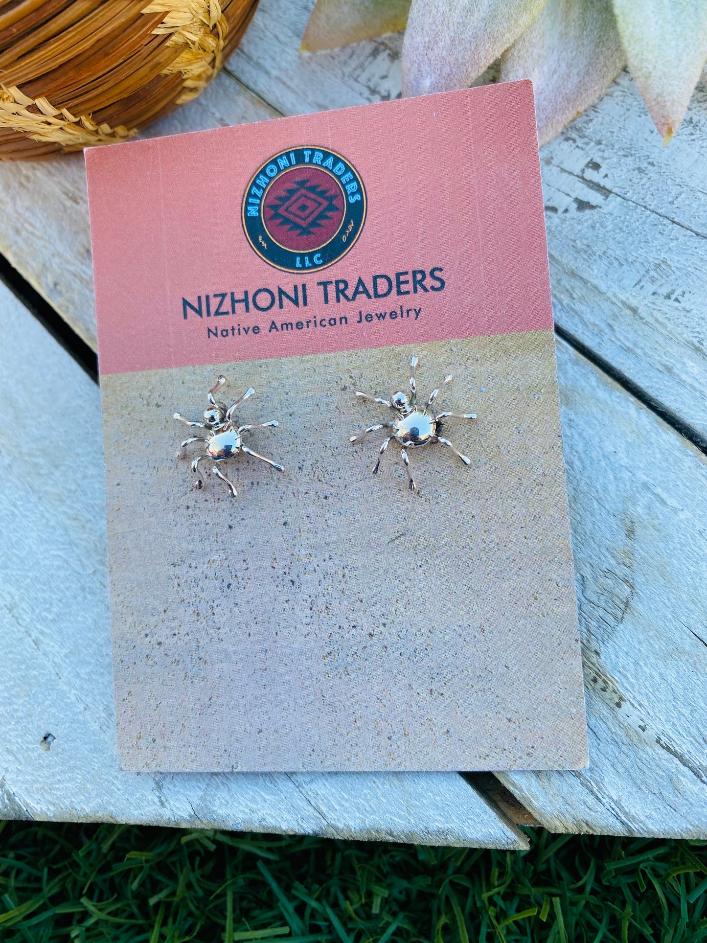 Navajo Sterling Silver Spider Stud Earrings