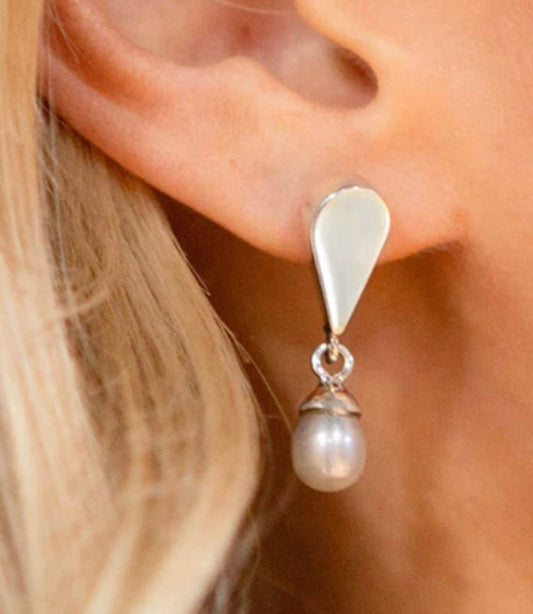 Inverted Teardrop Earrings w/ Pearl Dangle
