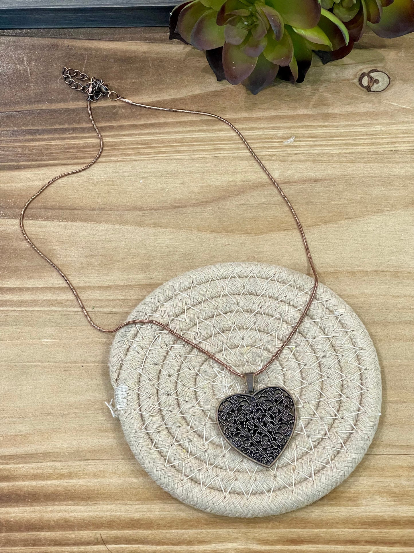Vintage Handmade Copper Heart Necklace