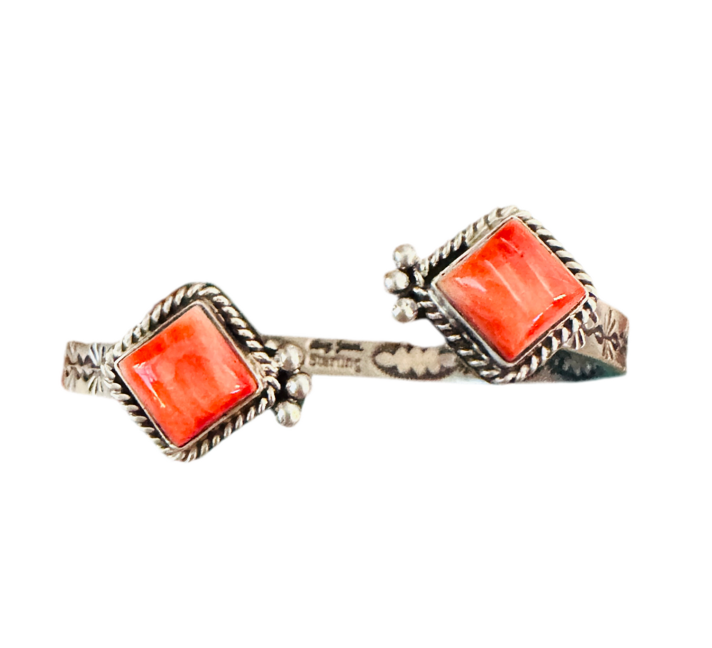 Handcrafted Orange Spiny & Sterling Silver Floating Cuff Bracelet /