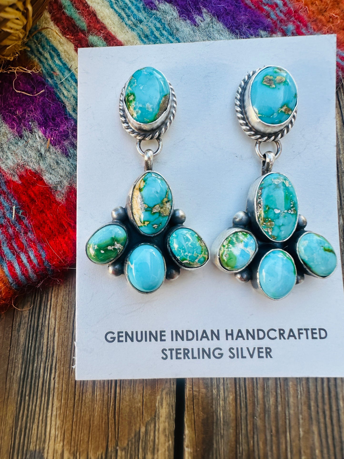 Handcrafted Sterling Silver & Sonoran Mountain Turquoise Cluster Dangle Earrings by Debra Smith