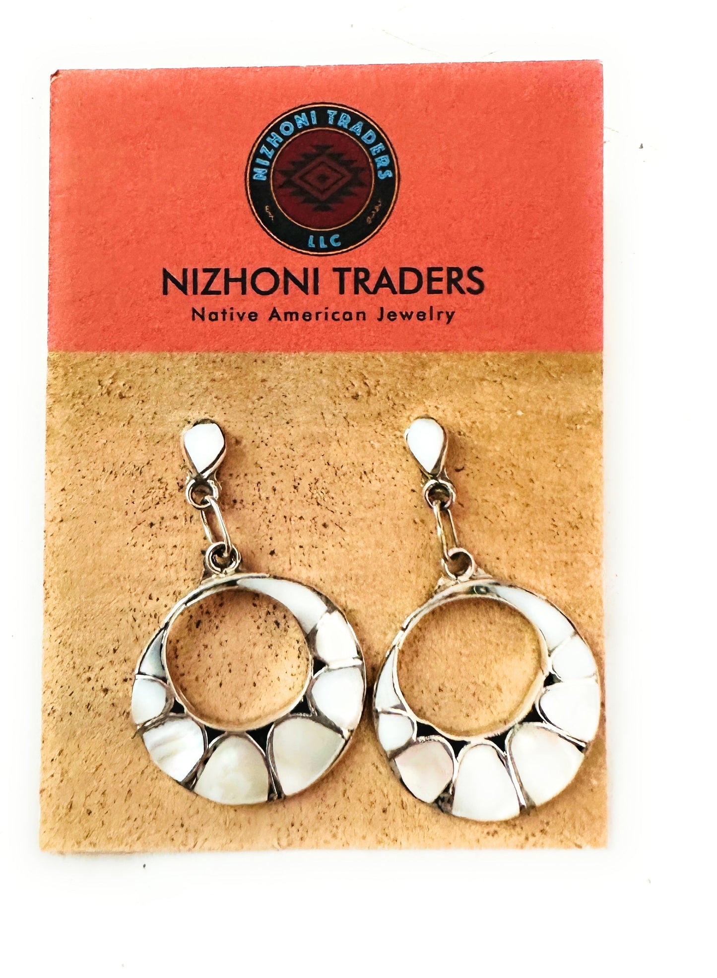 Handcrafted Mother of Pearl & Sterling Silver Inlay Dangle Earrings