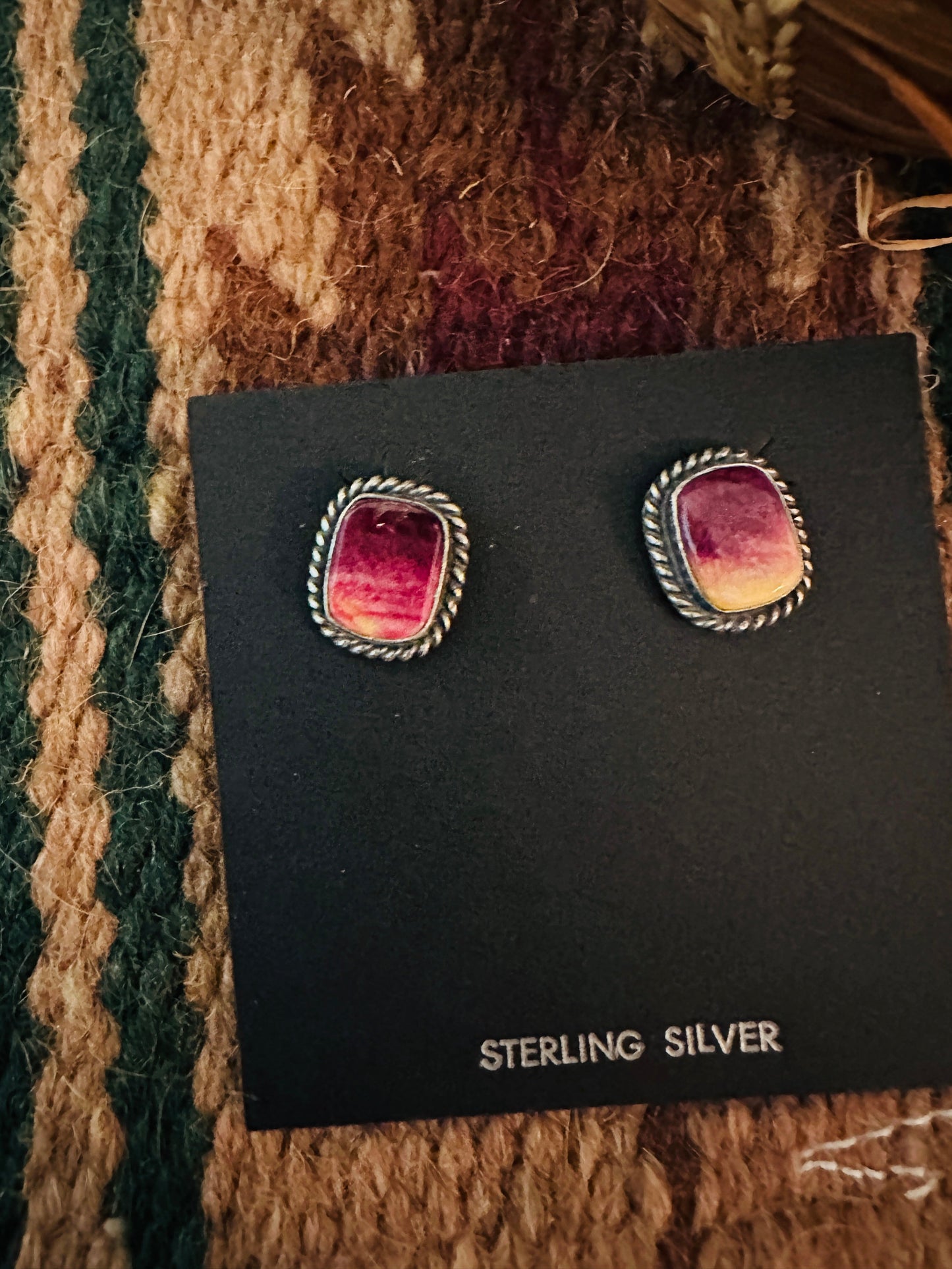 Handcrafted Sterling Silver & Purple Spiny Stud Earrings
