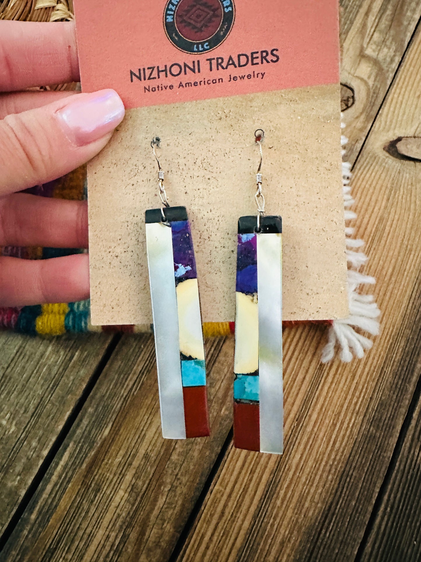 Handcrafted Multi Stone Inlay Slab Dangle Earrings
