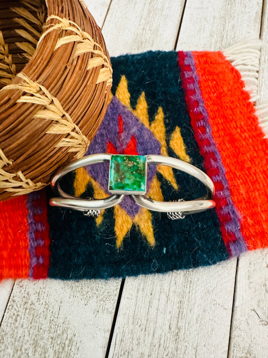 Handcrafted Sonoran Gold Turquoise & Sterling Silver Cuff Bracelet