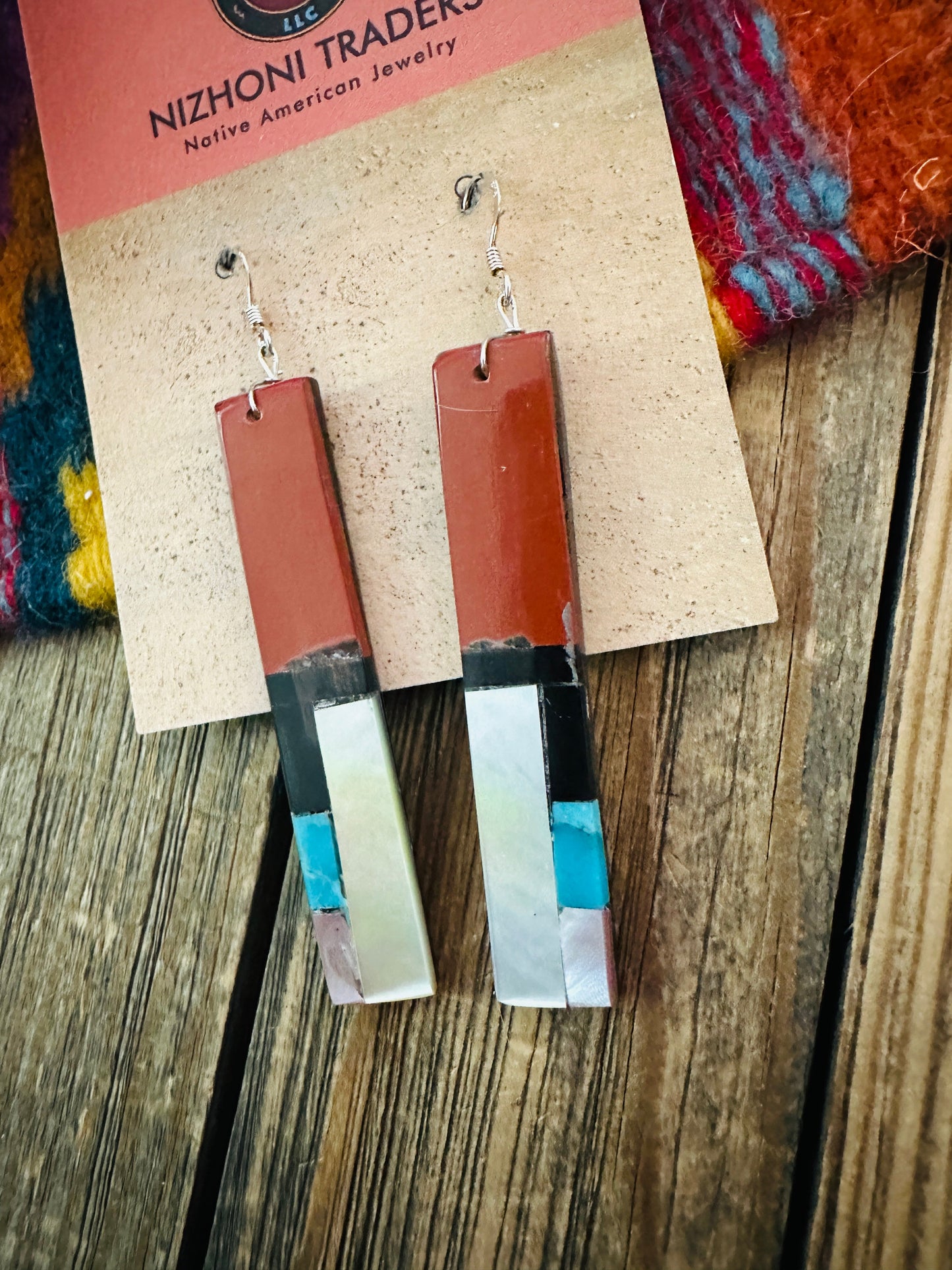 Handcrafted Multi Stone Inlay Slab Dangle Earrings