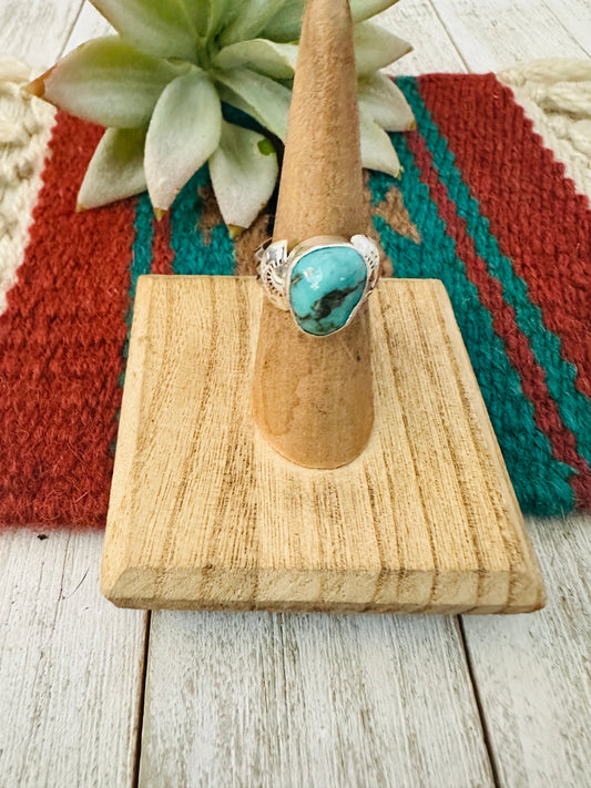 Handcrafted Kingman Turquoise & Sterling Silver Ring Size 5.5