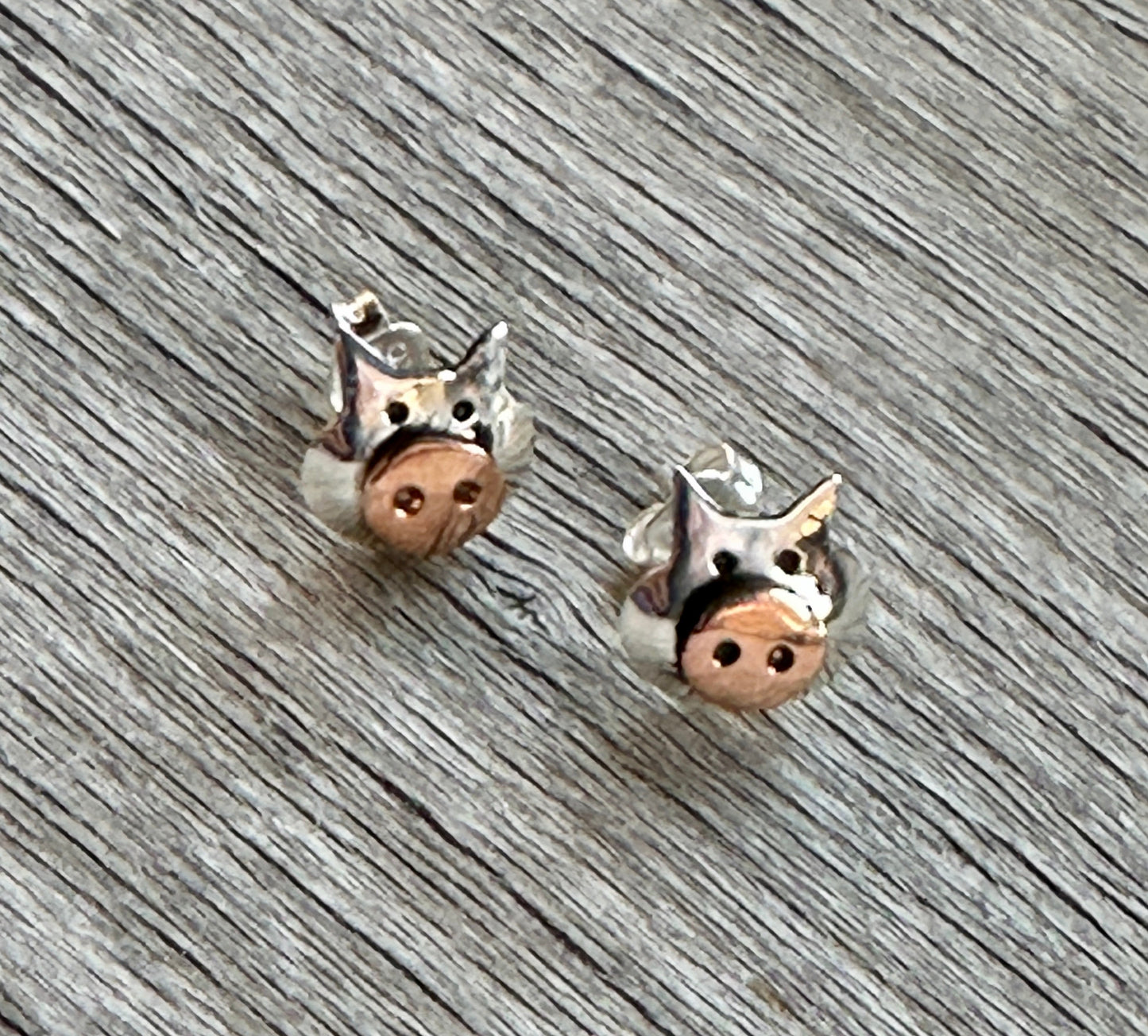 Copper & Sterling Silver Piggy Stud Earrings