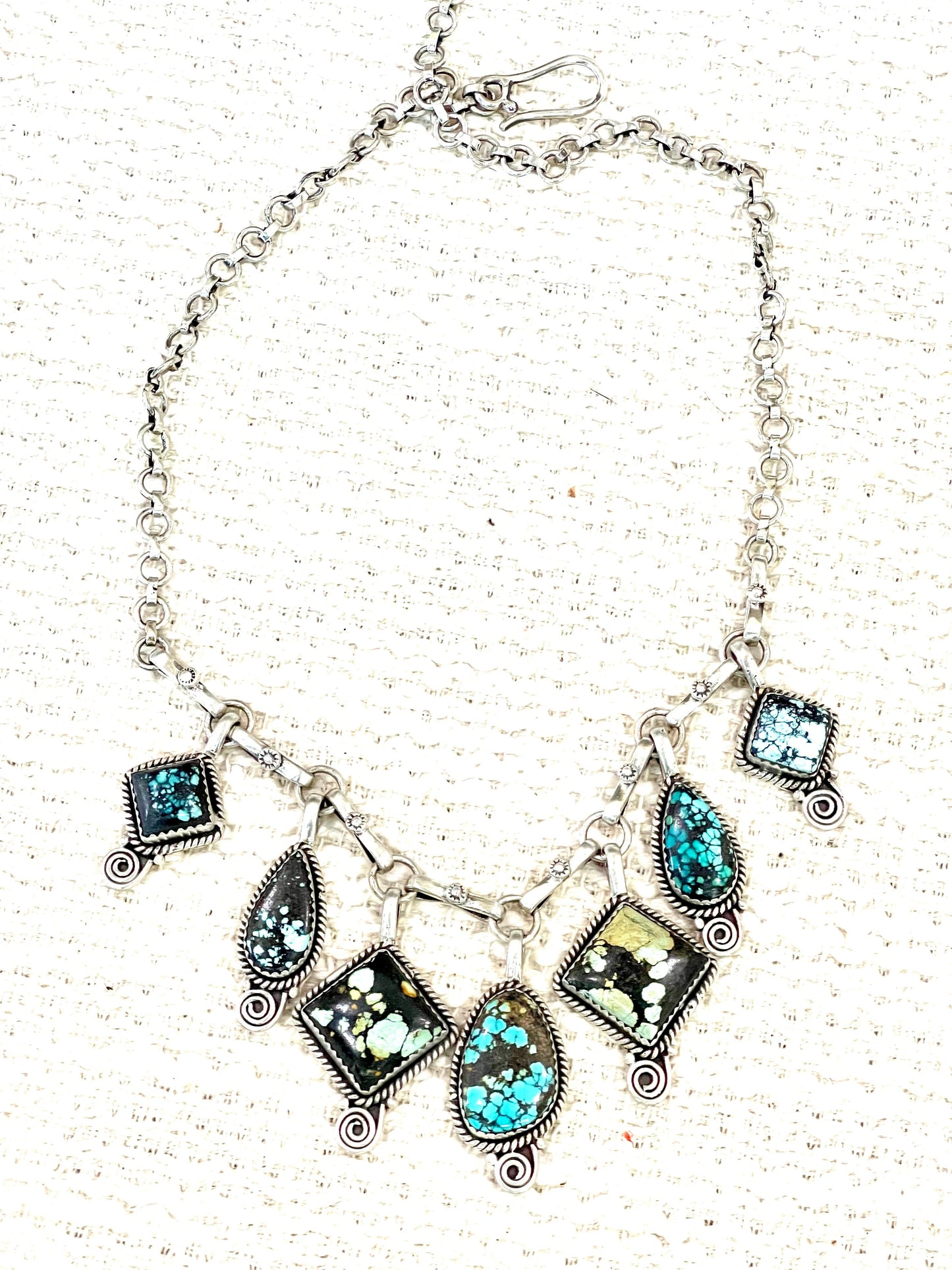 Handmade Sterling Silver Number 8 Turquoise Necklace with Signed Nizhoni