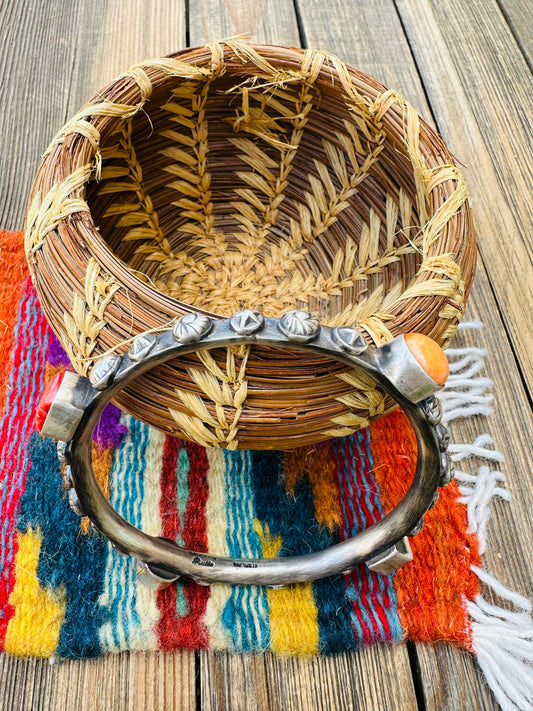 Handcrafted Spiny Oyster & Sterling Silver Bangle Bracelet by Chimney Butte