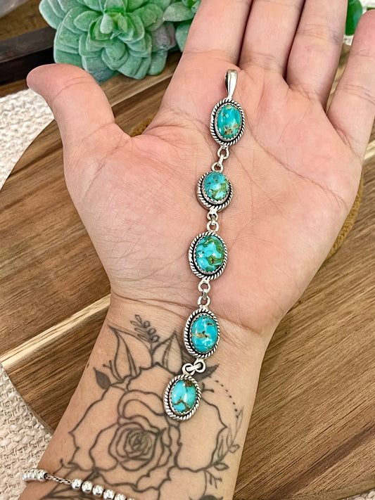 Handmade Sterling Silver & Sonoran Mountain 5 Stone Turquoise Pendant