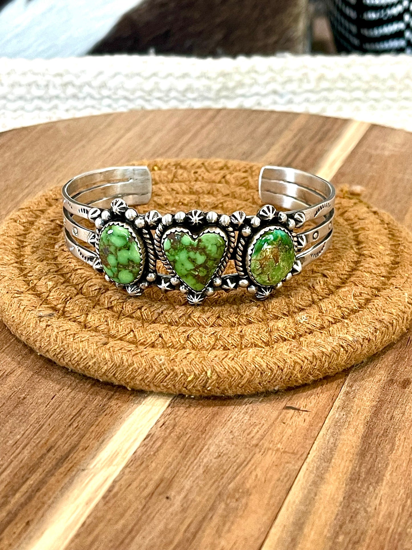 Handcrafted Sterling Silver & Sonoran Mountain 3 Stone Cuff Bracelet