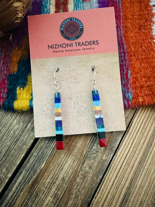 Handcrafted Multi Stone Inlay Slab Dangle Earrings