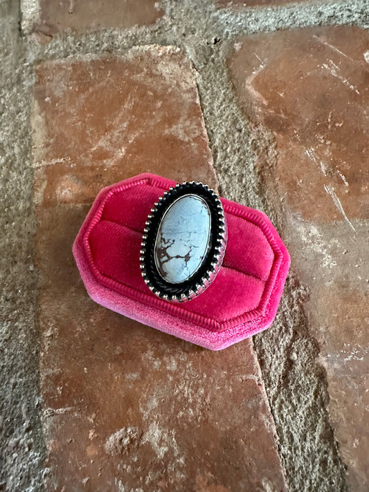 Beautiful Handcrafted Sterling Silver & Single Stone Golden Hills Turquoise Adjustable Ring Signed