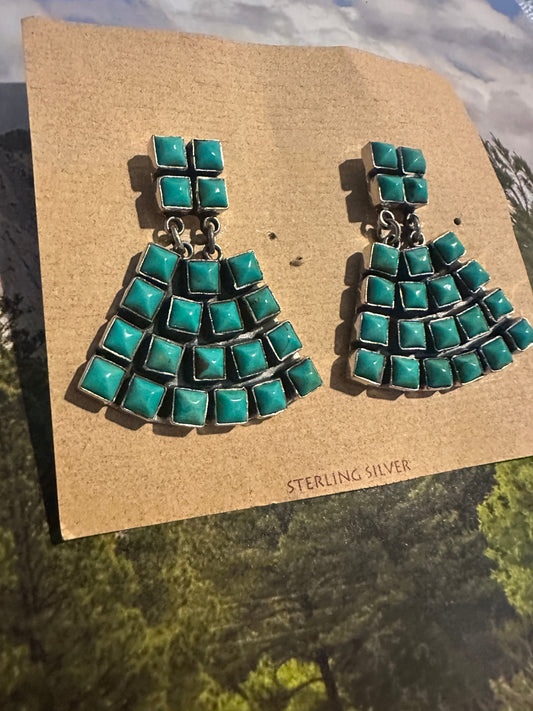 Beautiful Handmade Turquoise Post Dangle Earrings By Dan Dodson