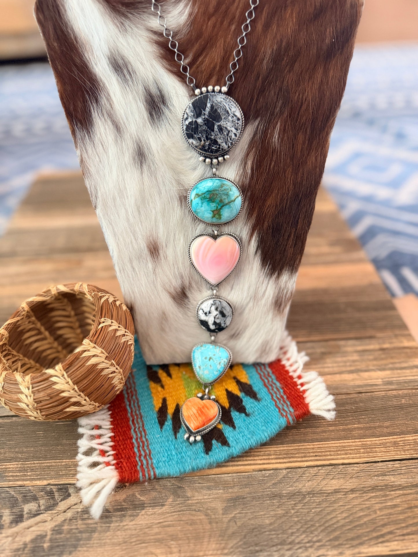Handcrafted Multi Stone Heart & Sterling Silver Lariat Necklace by Vicky Hicks
