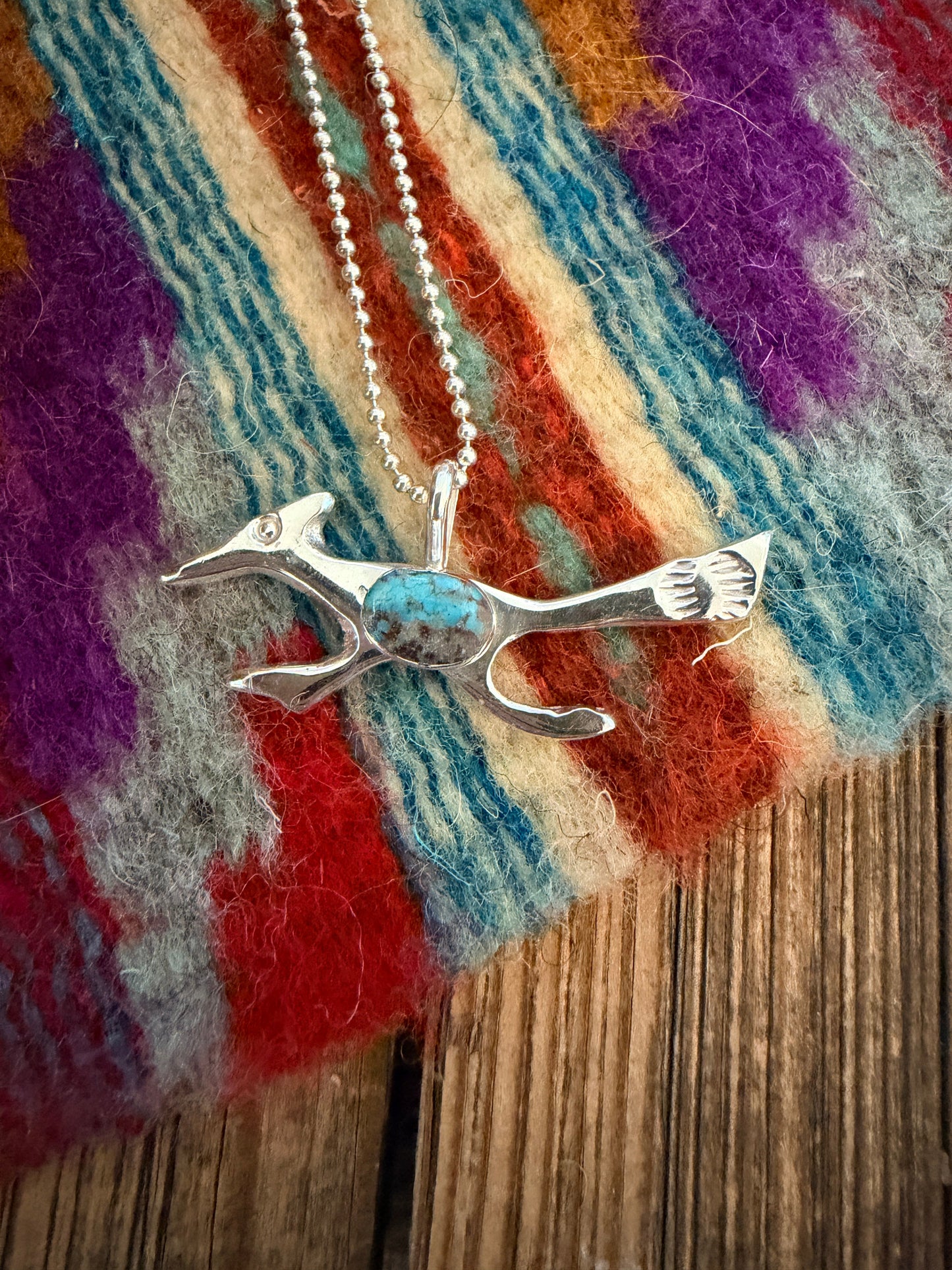 Handcrafted Sterling Silver & Turquoise Road Runner Pendant by Joseph Martinez