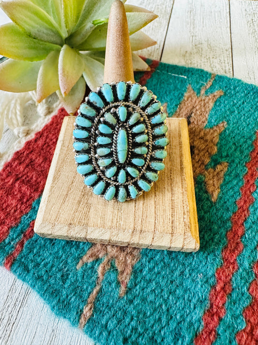 Handcrafted Turquoise & Sterling Silver Adjustable Cluster Ring