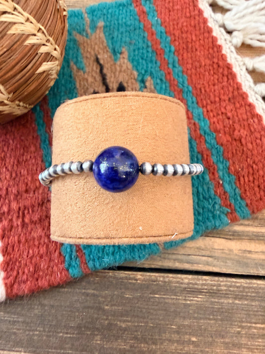 Handcrafted Lapis & Sterling Silver Pearl Beaded Bracelet