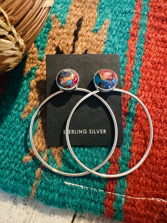 Navajo Pink Dream Mojave & Sterling Silver Dangle Hoop Earrings
