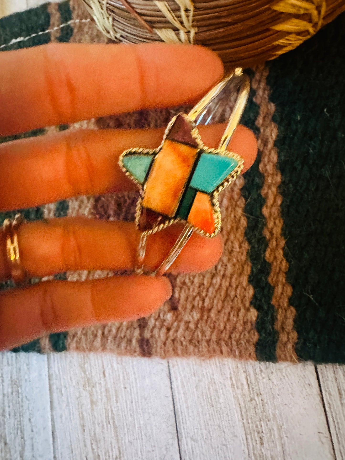 Handcrafted Multi Stone & Sterling Silver Inlay Star Cuff Bracelet