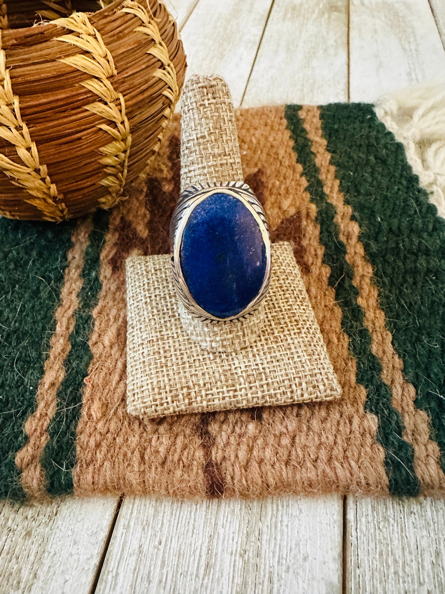 Old Pawn Handcrafted Sterling Silver & Lapis Men’s Ring Size 10