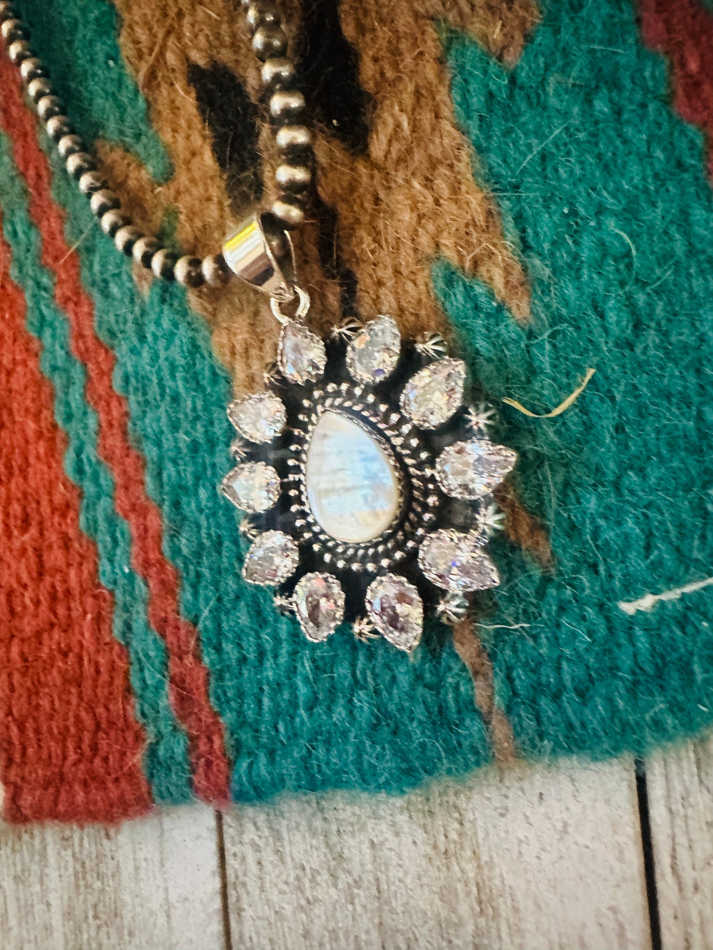 ** Christmas Collection ** Handmade Sterling Silver, Mother of Pearl & CZ Pendant Signed Nizhoni