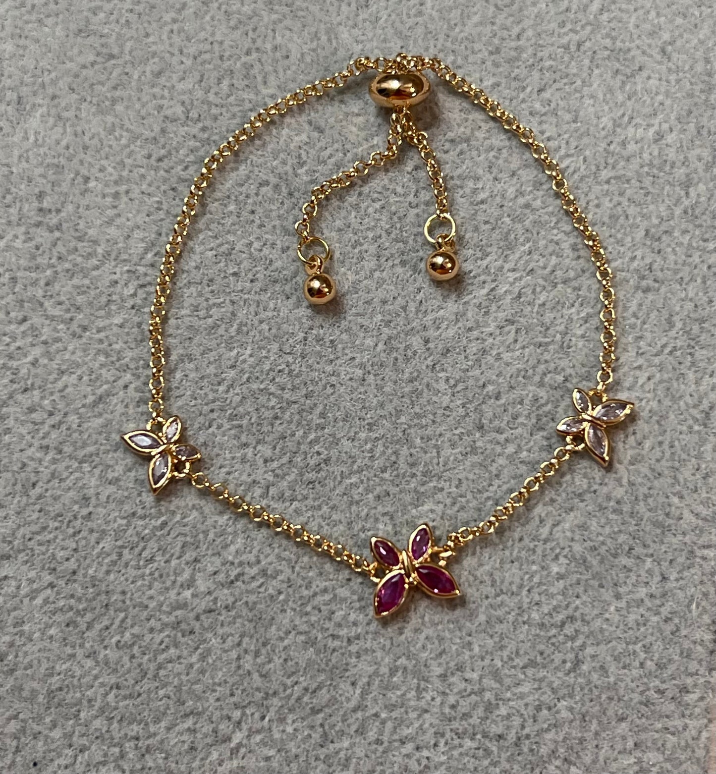 CZ Butterfly Gold Plated Bolo Bracelet