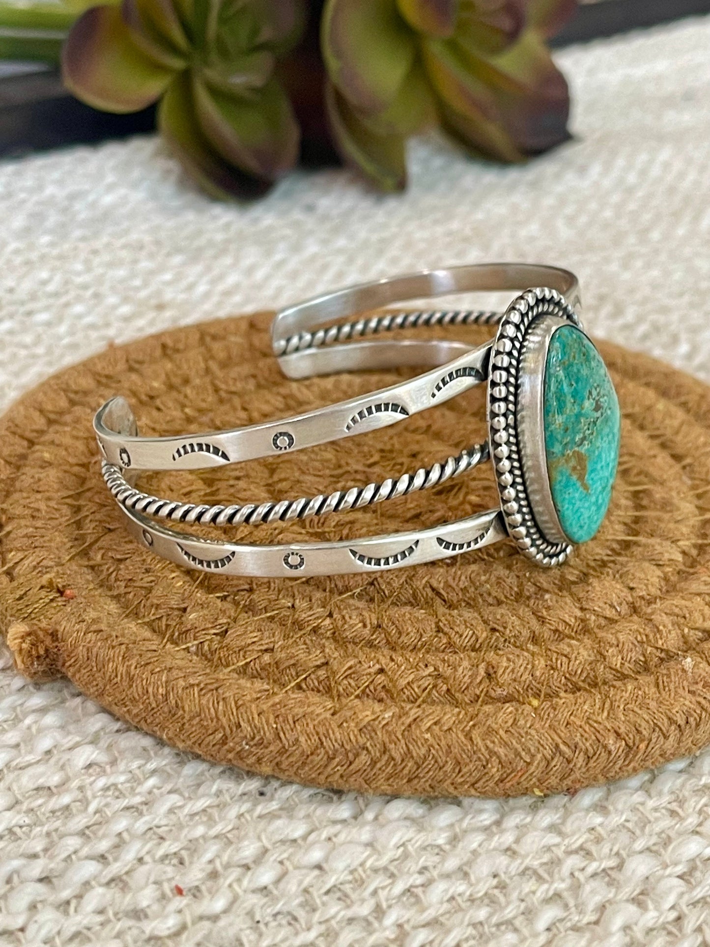 Handmade Sterling Silver, Kingman Turquiose Adjustable Cuff Bracelet