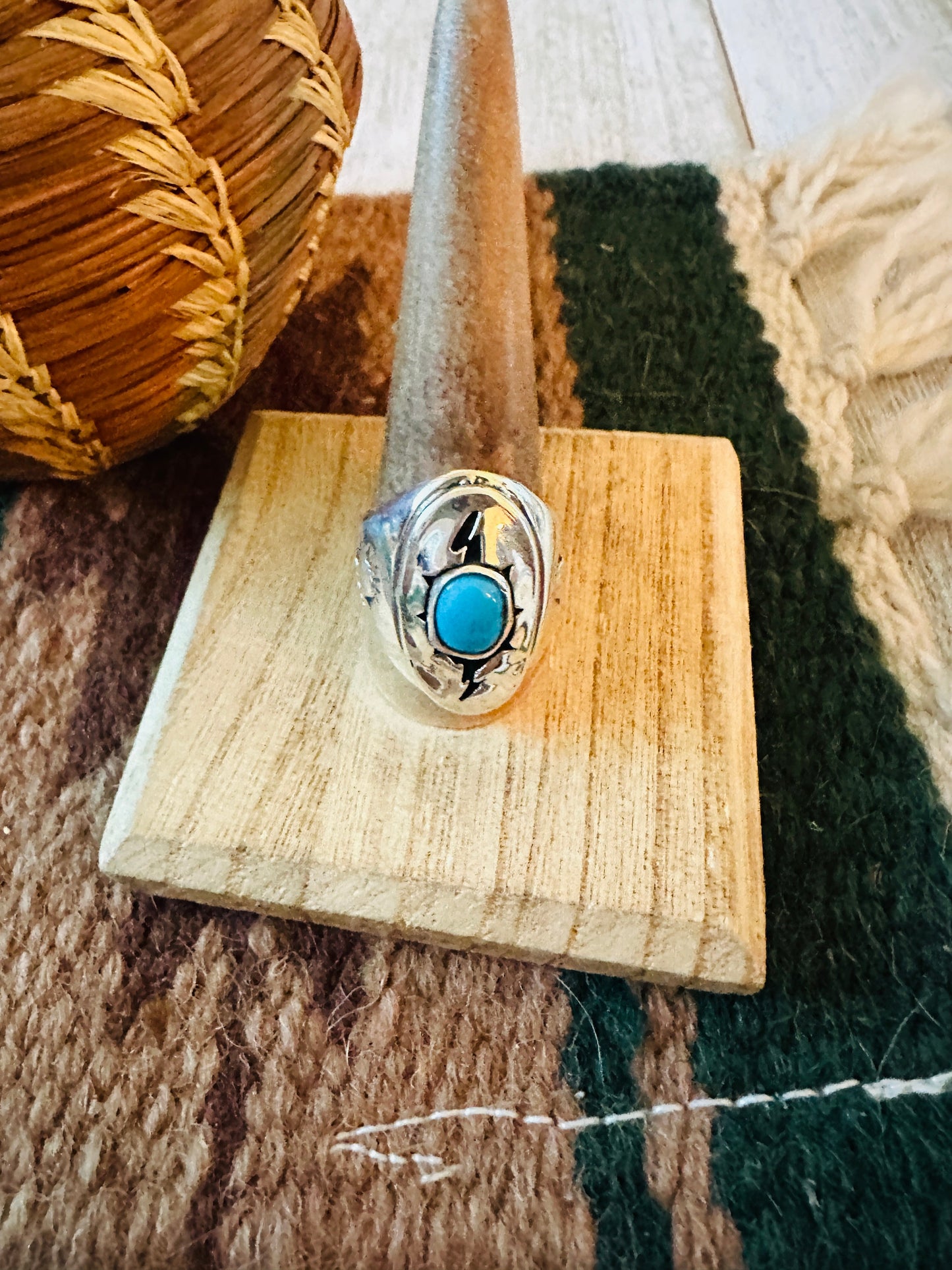 Handcrafted Sterling Silver & Turquoise Ring Size 10.5