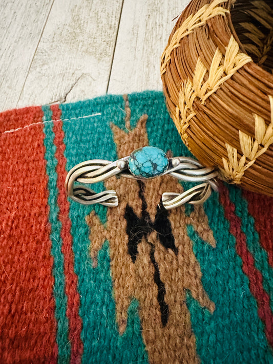 Handcrafted Kingman Turquoise & Sterling Silver Cuff Bracelet
